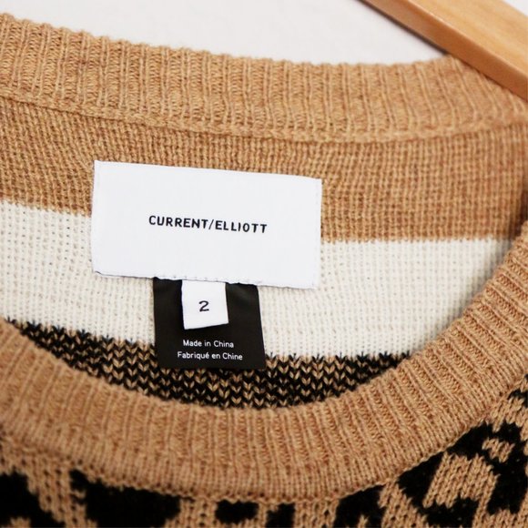 Current Elliott Duvall Leopard Animal Print Sweater 2 M Camel Black Cotton $328 - Picture 10 of 14